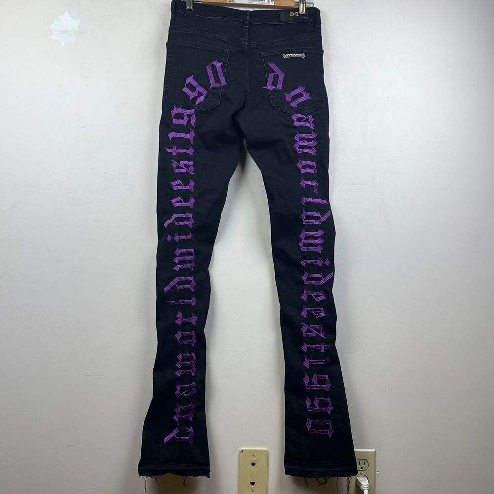 DNA Worldwide Denim Distressed Jeans - Black/Purple Size 30